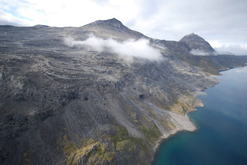 Aerial view of the Kringlerne rare earth deposit, near the town of Narsaq