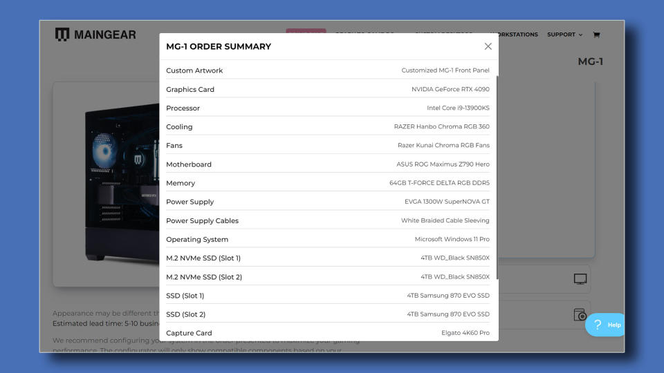 The specs sheet on the highest-end configuration.