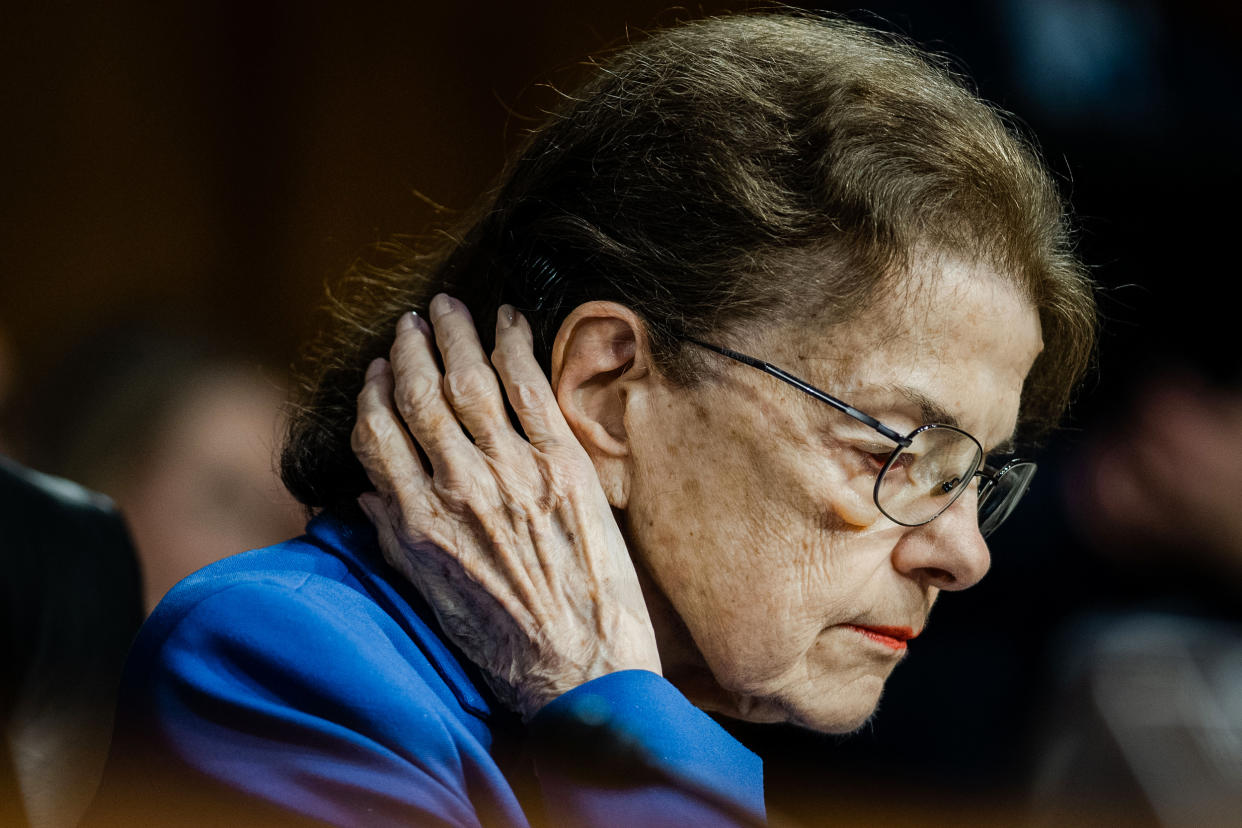 Sen. Dianne Feinstein, D-Calif., during a Senate meeting on May 18, 2023. (Kent Nishimura / Los Angeles Times via Getty Images)