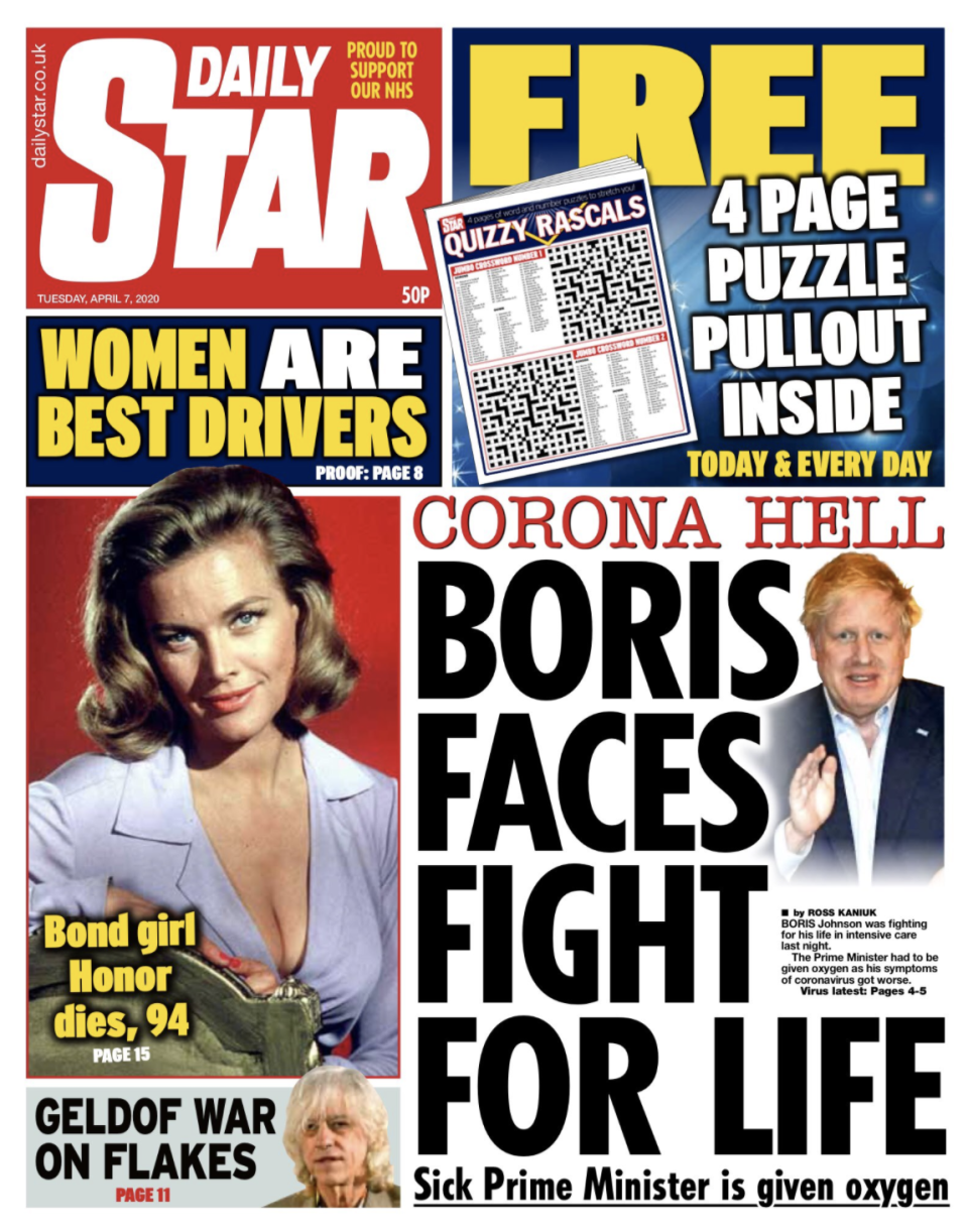The Daily Star says Boris Johnson faces a 'fight for life'.