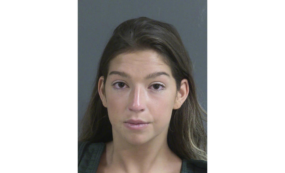 FILE - This photo provided by the Charleston County Sheriff's Office, in South Carolina, shows Jamie Lee Komoroski, on April 29, 2023. The alleged drunk driver who slammed into newlyweds riding along a South Carolina beach road now faces a wrongful death lawsuit filed Wednesday, May 17, alongside several establishments accused of over-serving her on the night of the wreck that killed the bride. (Charleston County Sheriff's Office via AP, File)