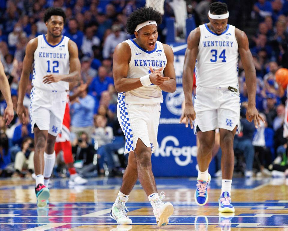 Kentucky Wildcats guard Sahvir Wheeler (2) celebrates.