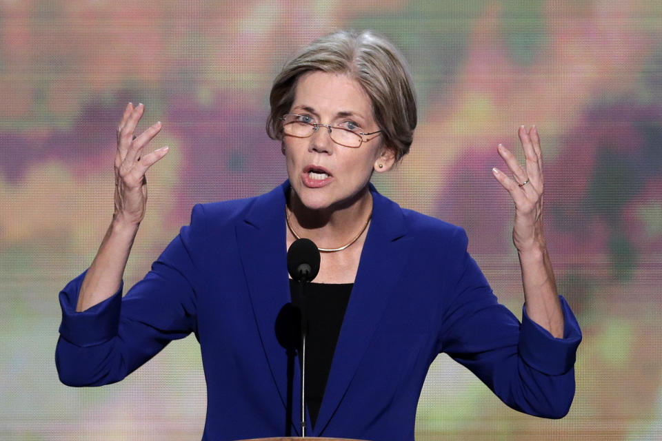 Senate candidate from Massachusetts Elizabeth Warren addresses the Democratic National Convention in Charlotte, N.C., on Wednesday, Sept. 5, 2012. (AP Photo/J. Scott Applewhite)