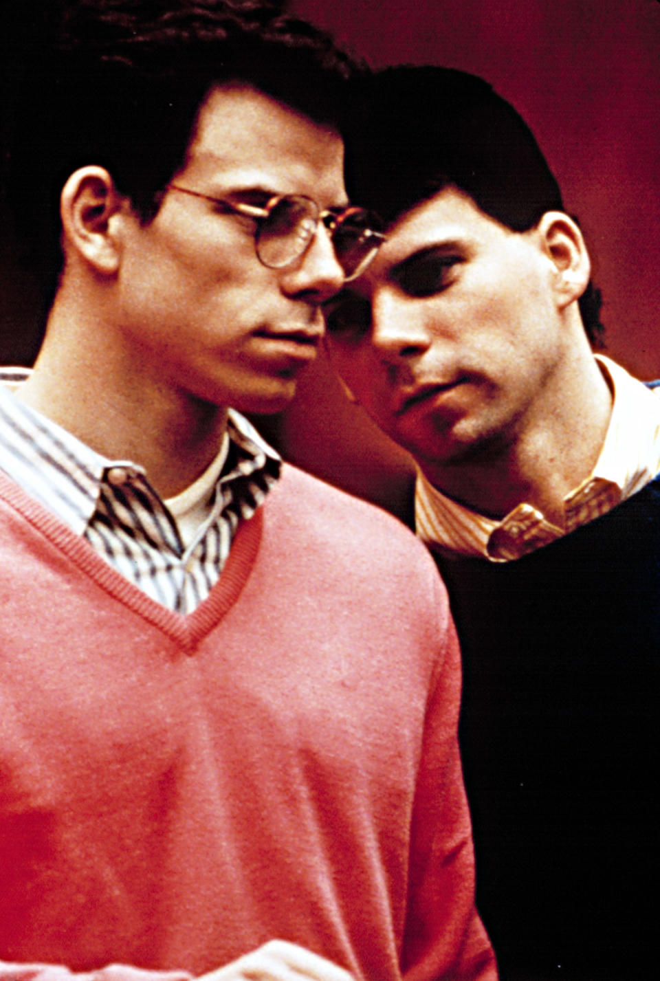 MENENDEZ BROTHERS, Erik and Lyle Menendez, at the 1993-1994 trial on Court TV, for the murders of their parents on August 20, 1989. A second trial from 1995.1996 would finally convict both brothers to life in prison, without parole.