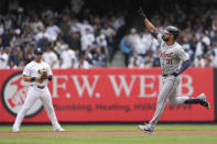Detroit Tigers Riley Greene (31) rounds the bases after hitting a solo home run in the first inning of a baseball game against the New York Yankees, Saturday, May 4, 2024, in New York. (AP Photo/Mary Altaffer)