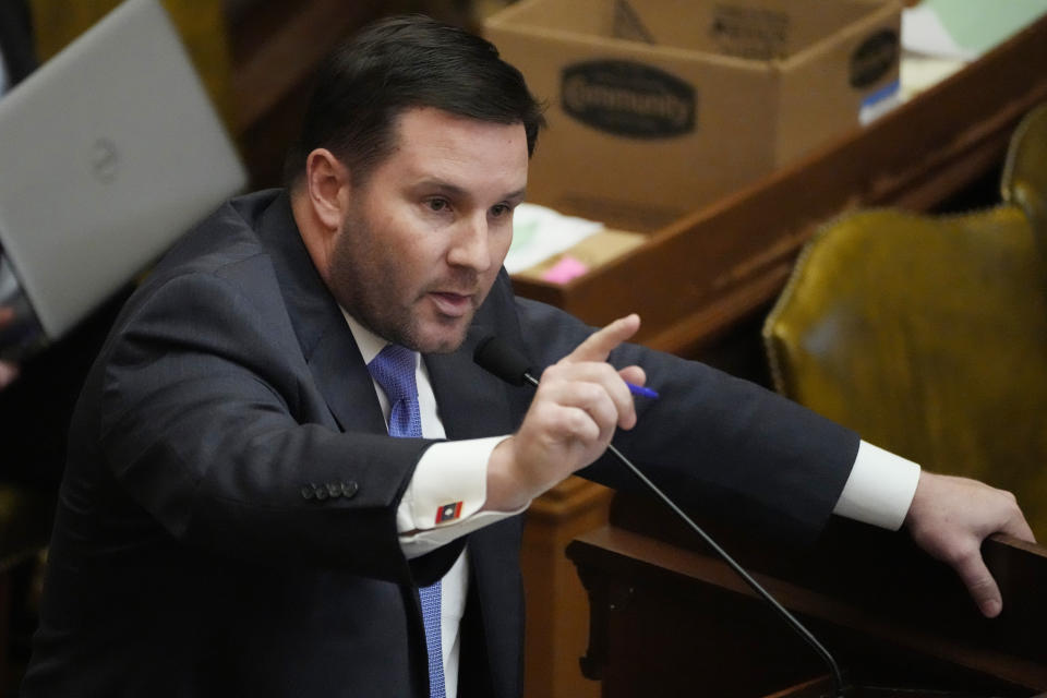 Republican state Rep. Trey Lamar in the Mississippi House chamber on March 31.