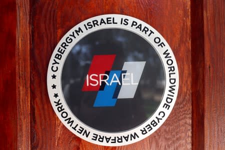 The logo of Cybergym, a cyber-warfare training facility backed by the Israel Electric Corporation, is seen at their training center in Hadera, Israel