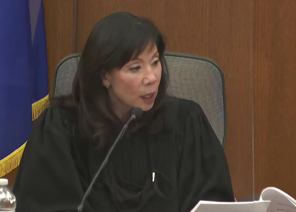 In this screen grab from video, Hennepin County Judge Regina Chu delivers jury instructions, Monday, Dec. 20, 2021, in the trial of former Brooklyn Center police Officer Kim Potter in the April 11, 2021, death of Daunte Wright, at the Hennepin County Courthouse in Minneapolis, Minn. (Court TV via AP, Pool)
