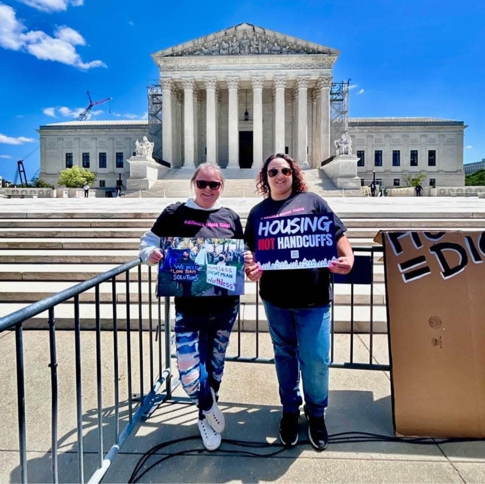 Amy Malone and Melena Lugo, leaders of the nonprofit Karlee’s Home Team, journeyed to Washington, D.C., advocating for the rights of the homeless at a pivotal U.S. Supreme Court hearing. The case, Johnson v Grants Pass, challenges the legality of penalizing homelessness with fines or imprisonment for public sleeping.