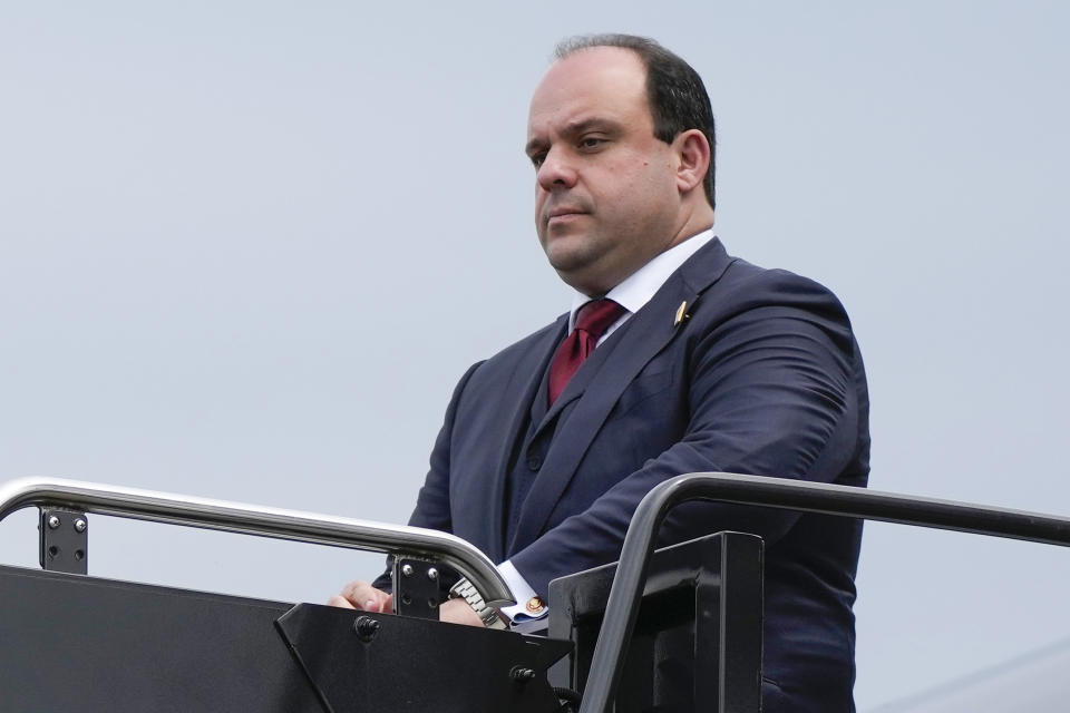 Boris Epshteyn arrives with former President Donald Trump at Ronald Reagan Washington National Airport