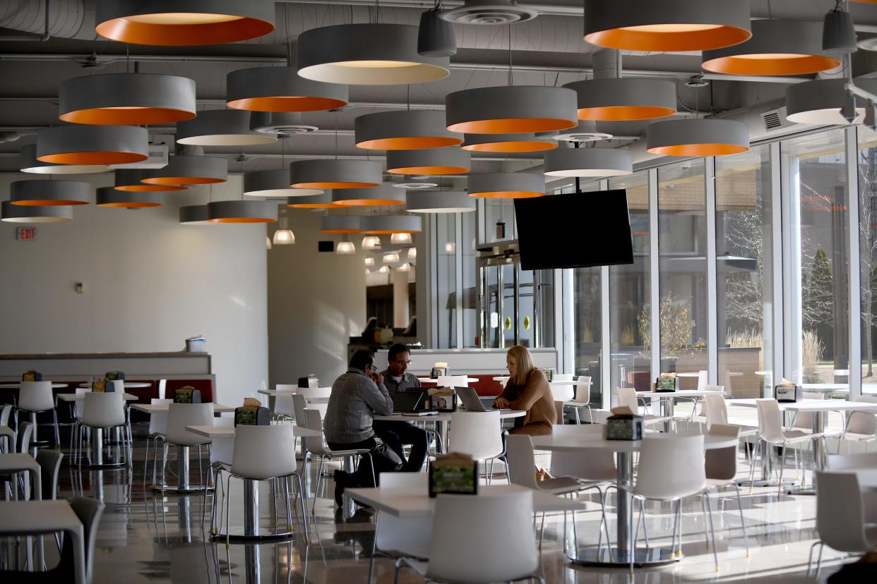 A bright and open cafeteria and work space at Timken Co.'s world headquarters. The Jackson Township-based company is adapting to the changing conditions.