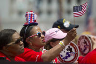 <p>Sandra Titus of Dallas, Texas, listens to President Obama speak in the Memorial Amphitheater at Arlington National Cemetery in Arlington, Va., on Monday, May 30, 2016, at a Memorial Day ceremony. (Photo: Pablo Martinez Monsivais/AP) </p>