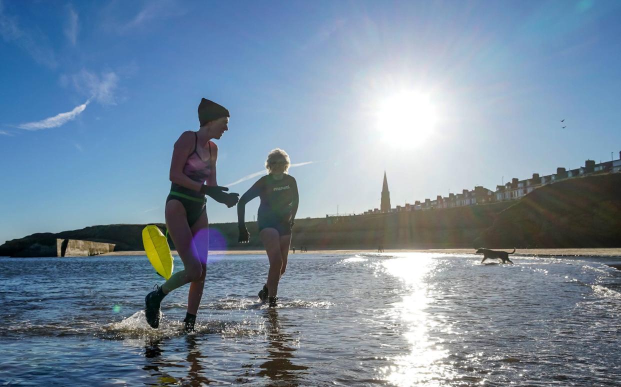 Swimmers in Tyneside braving the cold North Sea on Monday - Will Walker/North News