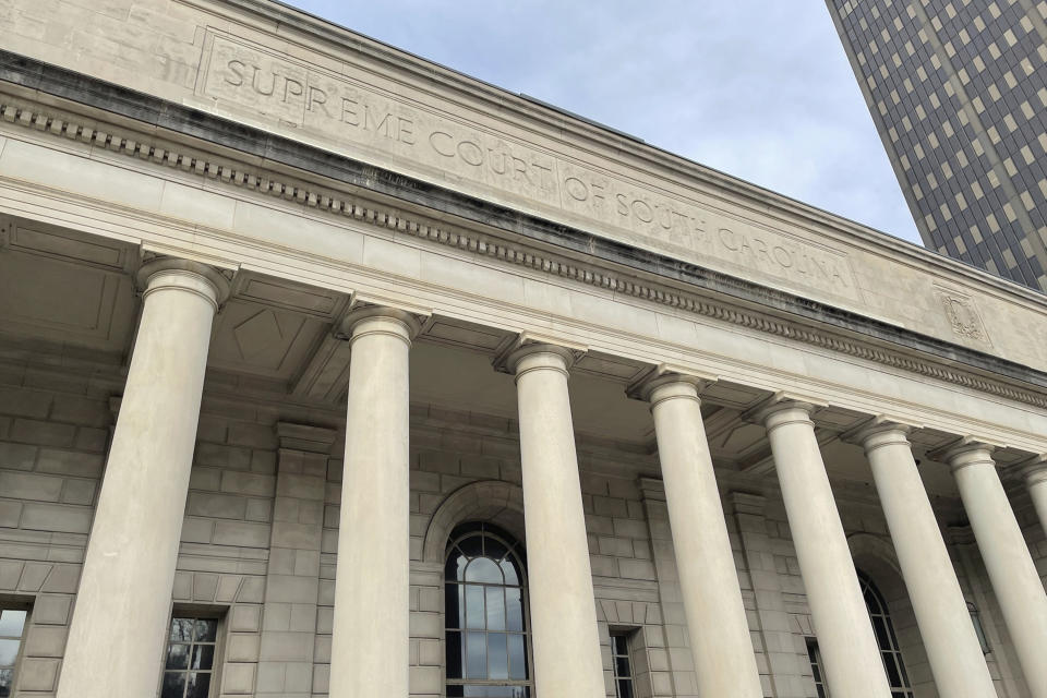 FILE - The exterior of the South Carolina Supreme Court building in Columbia, S.C. is shown, Jan. 18, 2023. South Carolina’s new all-male Supreme Court reversed course on abortion on Wednesday, Aug. 23, 2023, upholding a ban on most such procedures after about six weeks of pregnancy. (AP Photo/James Pollard, File)