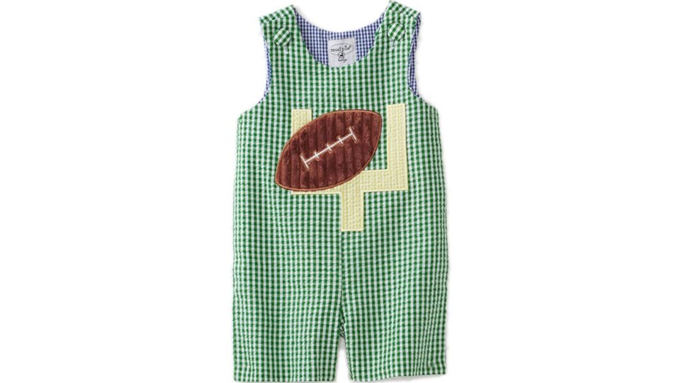 First Super Bowl outfits and toys: A seersucker romper
