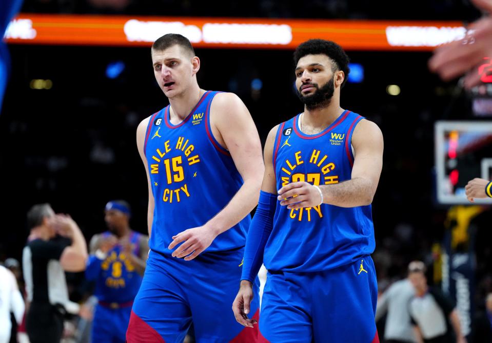 Nuggets stars Nikola Jokic, left, and Jamal Murray have led Denver to the NBA Finals in search of their first championship.