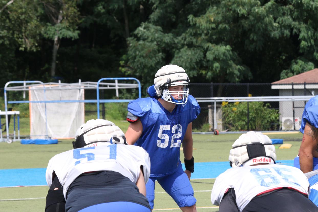 Auburn's Owen Fitzgerald waits for a play to develop during a recent practice at Assumption University.