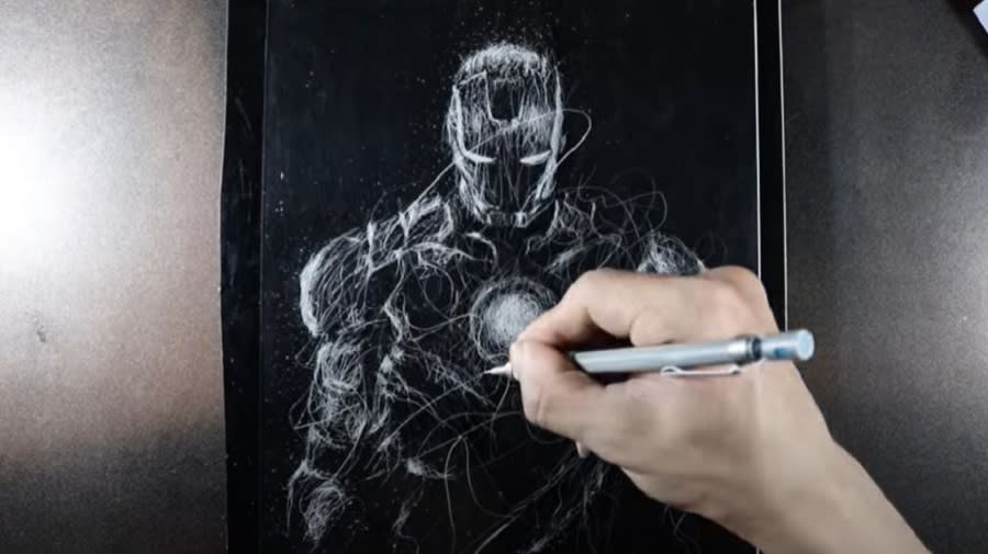 dP Art Drawing's YouTube channel features a drawing of Iron Man done with an iron pen.