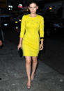 Celebrities in neon fashion: Kate Mara made our <a href="http://uk.lifestyle.yahoo.com/photos/top-10-best-dressed-celebrities-fashion-style-outfits-looks-best-dressed-list-slideshow/" data-ylk="slk:best-dressed list;elm:context_link;itc:0;sec:content-canvas;outcm:mb_qualified_link;_E:mb_qualified_link;ct:story;" class="link  yahoo-link">best-dressed list</a> in this bright yellow dress.<br><br>[WENN]
