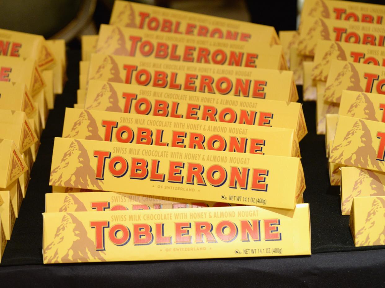 Toblerone chocolate on display.