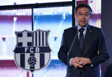 FILE PHOTO: Soccer Football - FC Barcelona's Clement Lenglet Presentation - Camp Nou, Barcelona, Spain - July 13, 2018 Barcelona president Josep Maria Bartomeu during the presentation REUTERS/Albert Gea