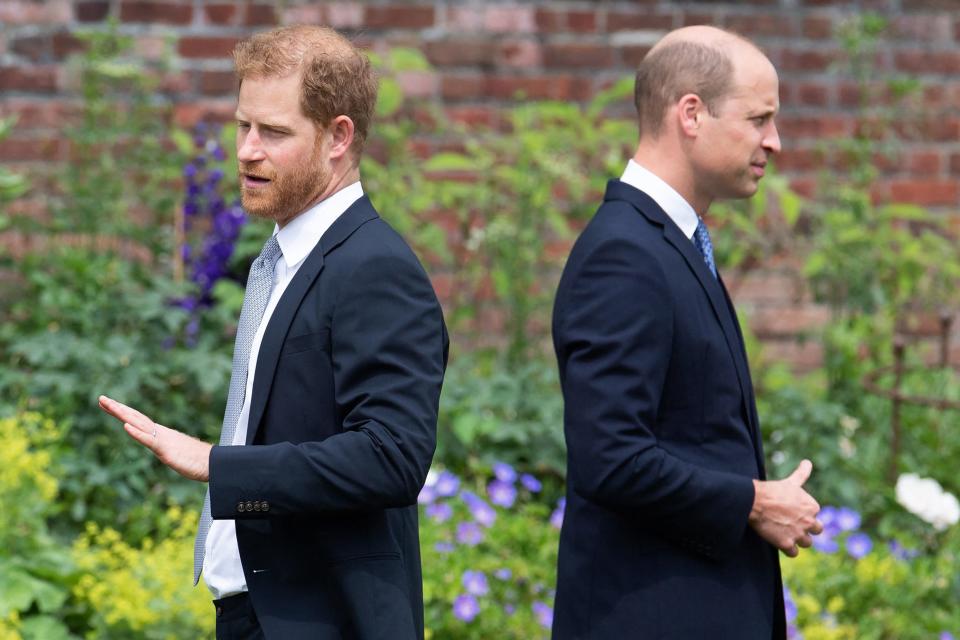 Prince Harry and Prince William at the unveiling of a statue of their mother, Princess Diana, in Kensington Palace, London on July 1, 2021.