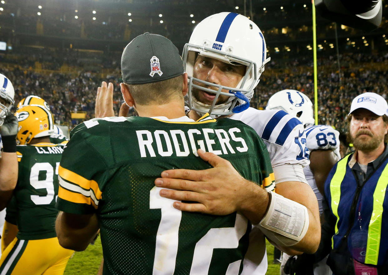 Aaron Rodgers applauded Andrew Luck's "unselfish" retirement while chastising critics for not considering the human side of his decision. (Getty)
