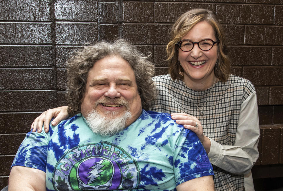 FILE - This Jan. 24, 2020 file photo shows co-directors Jim LeBrecht, left, and Nicole Newnham from the documentary "Crip Camp" during the 2020 Sundance Film Festival in Park City, Utah. (Photo by Charles Sykes/Invision/AP, File)