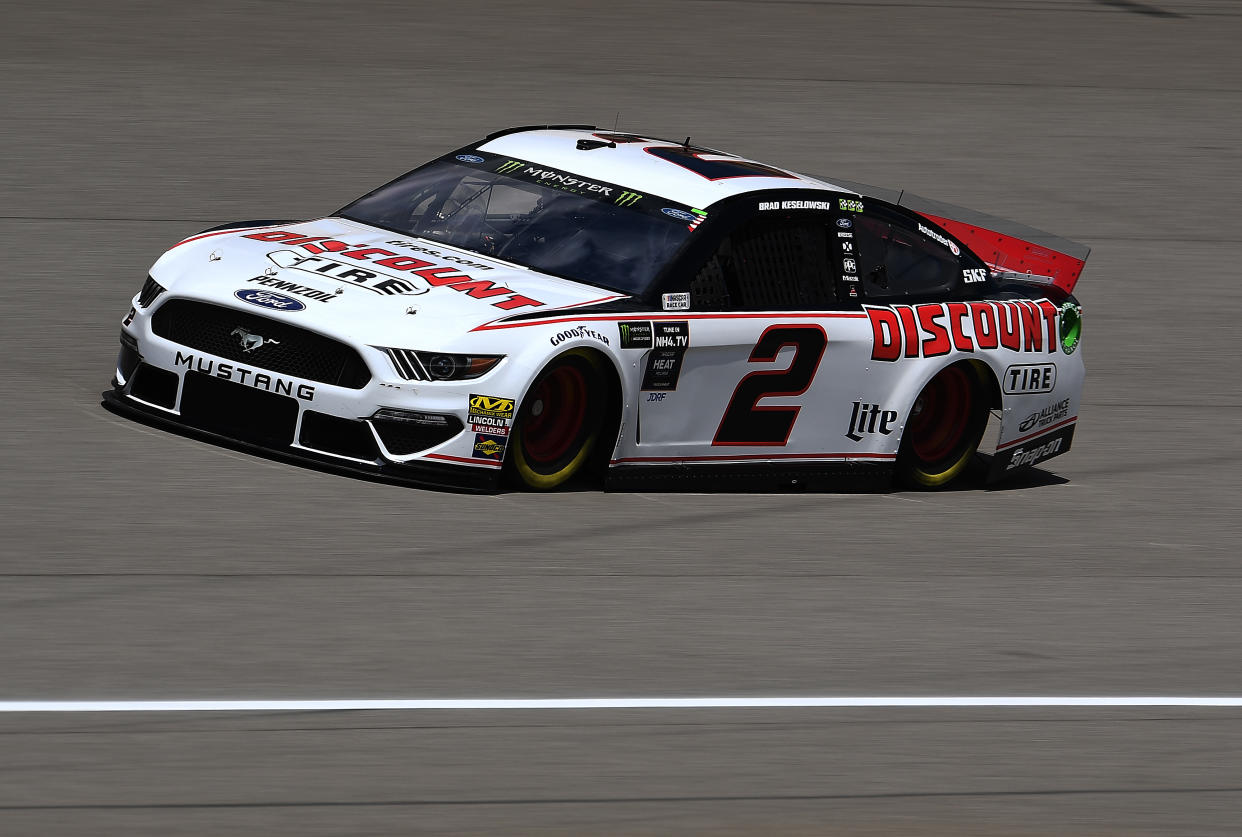 BROOKLYN, MICHIGAN - AUGUST 09: Brad Keselowski, driver of the #2 Discount Tire Ford, drives during practice for the Monster Energy NASCAR Cup Series Consumers Energy 400 at Michigan International Speedway on August 09, 2019 in Brooklyn, Michigan. (Photo by Stacy Revere/Getty Images)