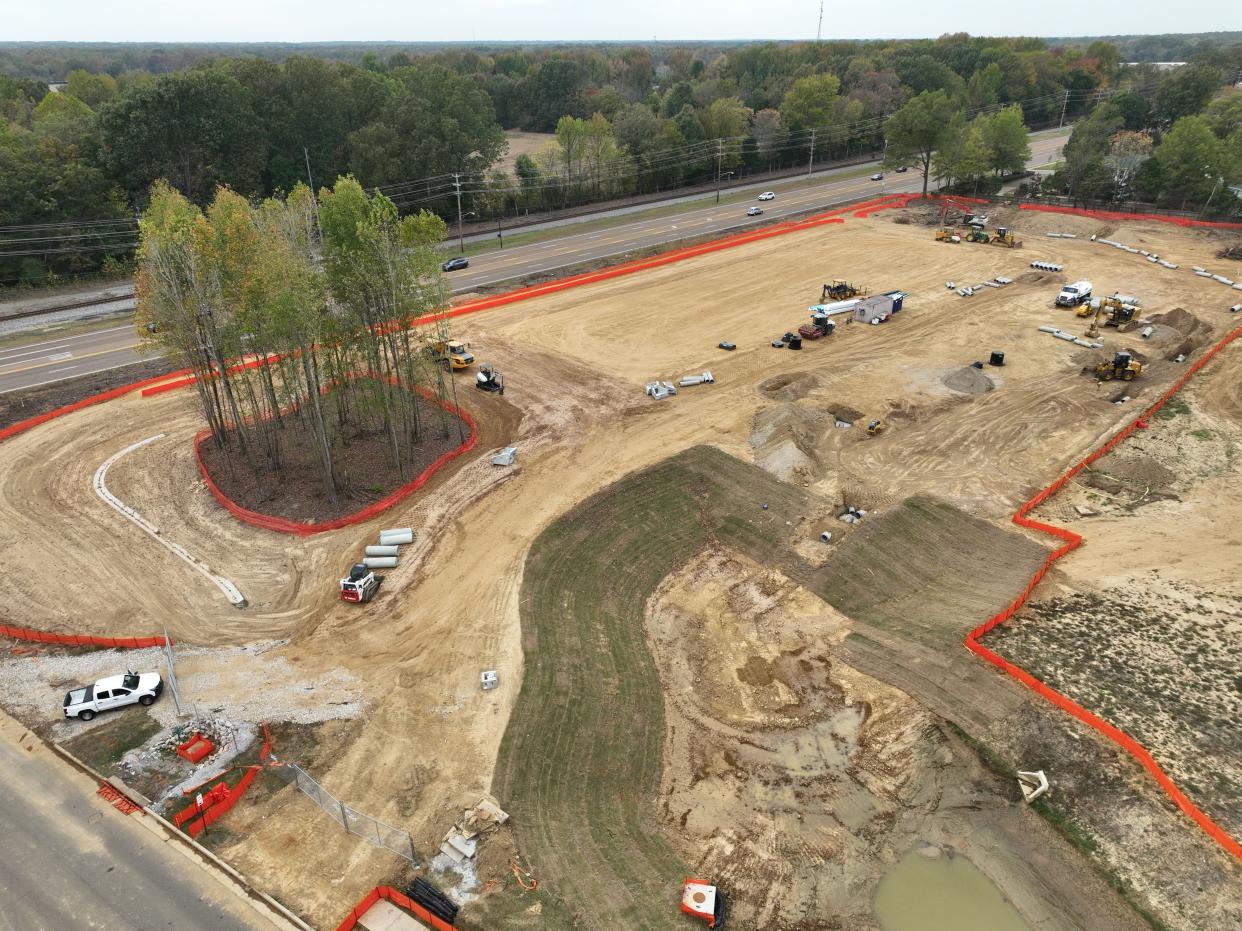 A view of the construction site at 1900 W. Poplar Ave., the new site for a 30,000-square-foot Campbell Clinic facility in Cordova.