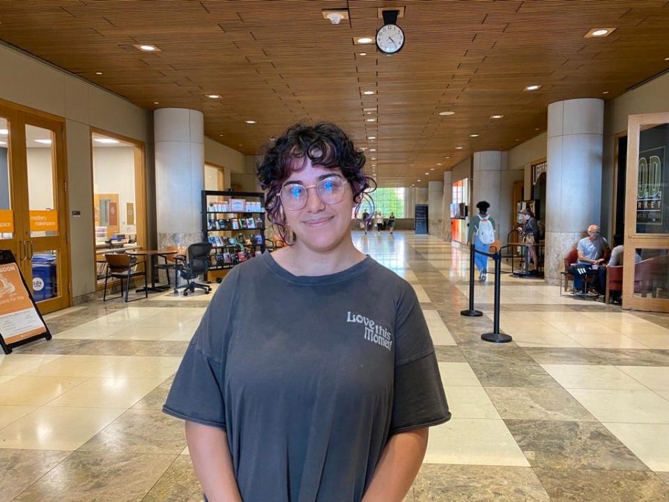 Junior Rachel Mekdeci posing in Hodges Library. She discussed her parking troubles at the University of Tennessee for the fall 2023 semester. Sept. 29, 2023.