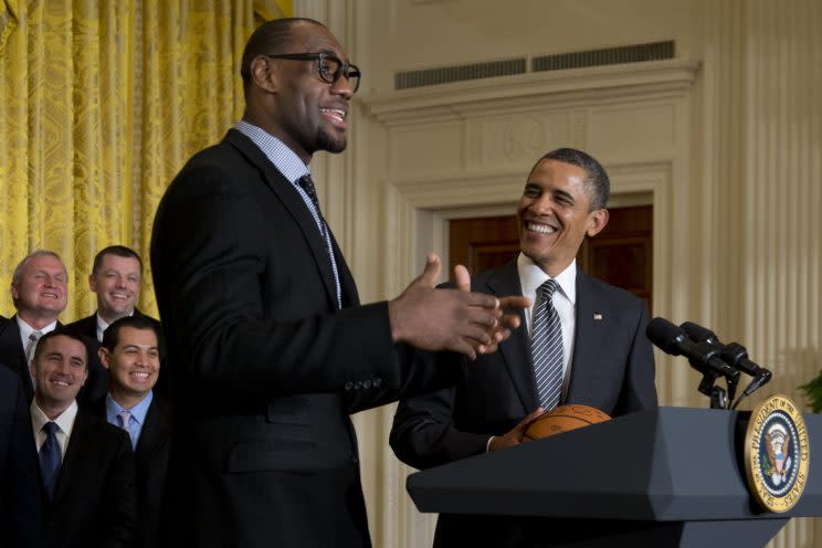 In 2013, LeBron James made his second of three NBA championship team visits to the White House during Barack Obama's administration. (AP)