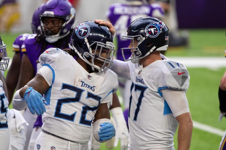 Titans QB Ryan Tannehill (17) and RB Derrick Henry have been teammates the past four seasons.