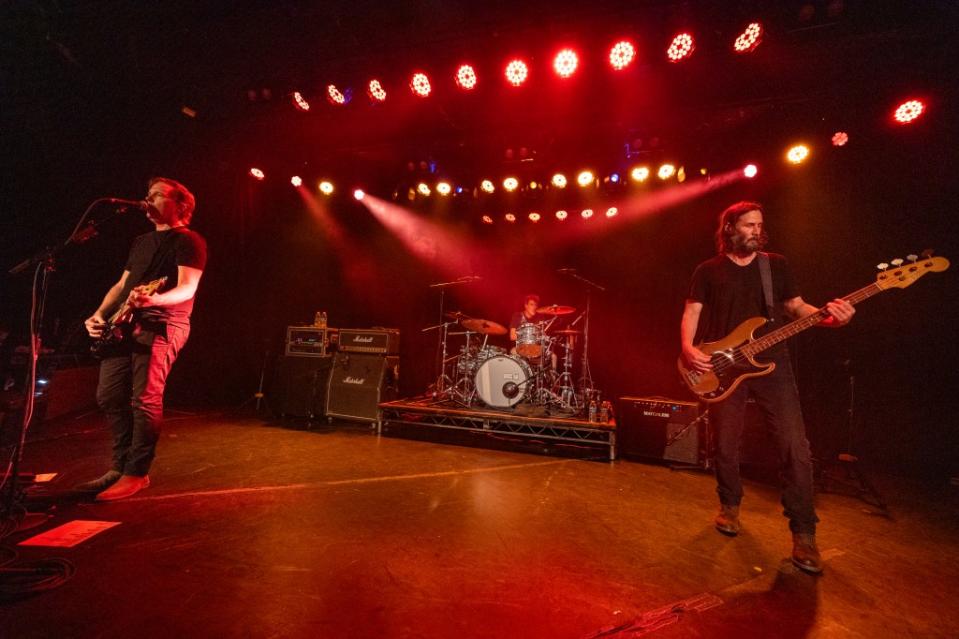 Bret Domrose, Robert Mailhouse and Keanu Reeves of ‘Dogstar’ performs at The Roxy on July 18, 2023 in Los Angeles, California.