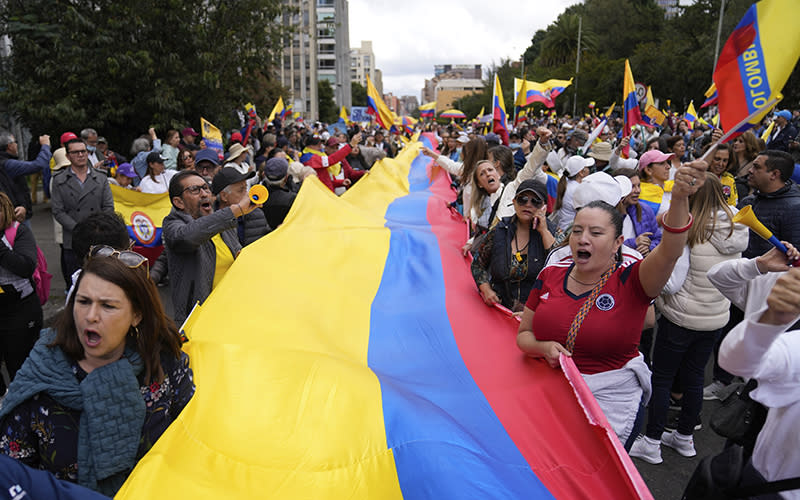 Anti-government protesters demonstrate against proposed reforms in Bogota, Colombia
