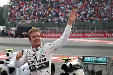 Formula One - F1 - Mexican Grand Prix 2015 - Autodromo Hermanos Rodriguez, Mexico City - 1/11/15 Mercedes' Nico Rosberg celebrates winning the Mexican Grand Prix Mandatory Credit: Action Images / Hoch Zwei Livepic