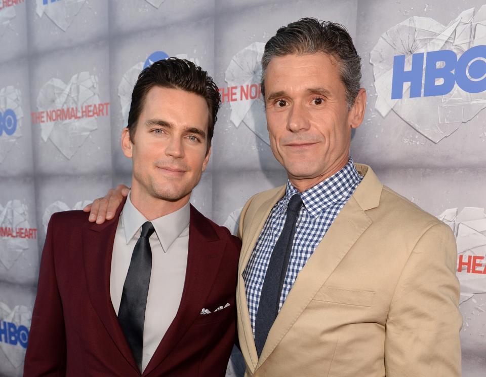 Matt Bomer (L) and Simon Halls attend the HBO Premiere Of "The Normal Heart" at The WGA Theater on May 19, 2014 in Beverly Hills, California