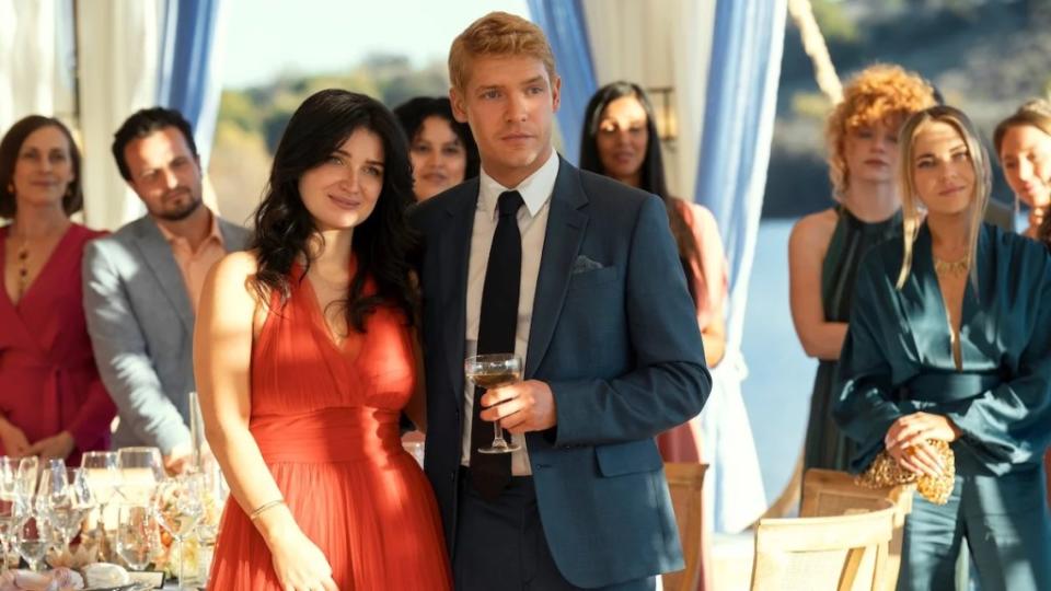 Eve Hewson as Amelia Sacks and Billy Howle as Benji Winbury in "The perfect couple." (Image credit: Hilary Bronwyn Gayle/Netflix)