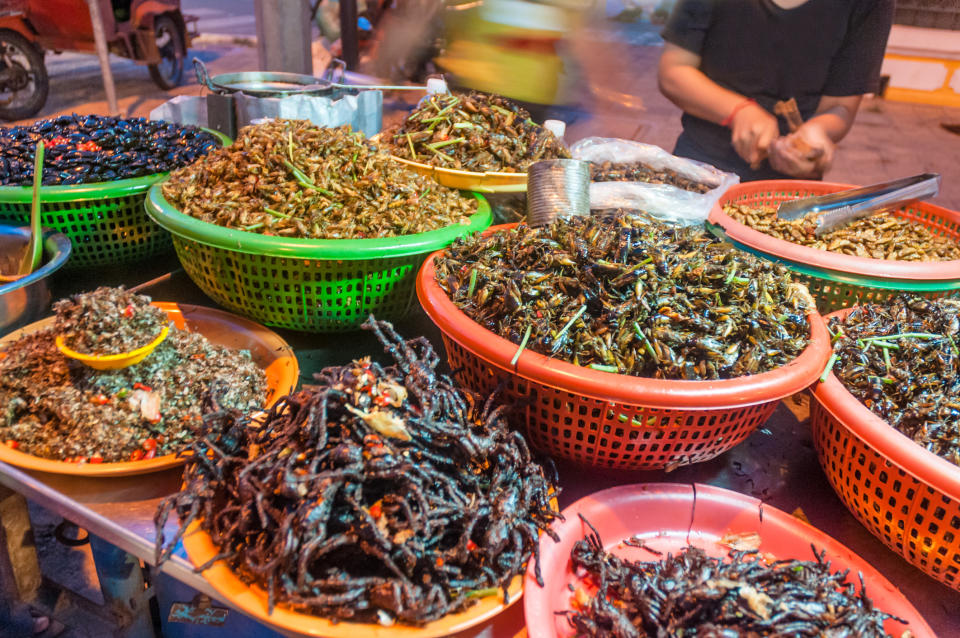 Deep Fried Insects For Sale A Street Market Stall In Phnom Penh, Cambodia. Image: Getty