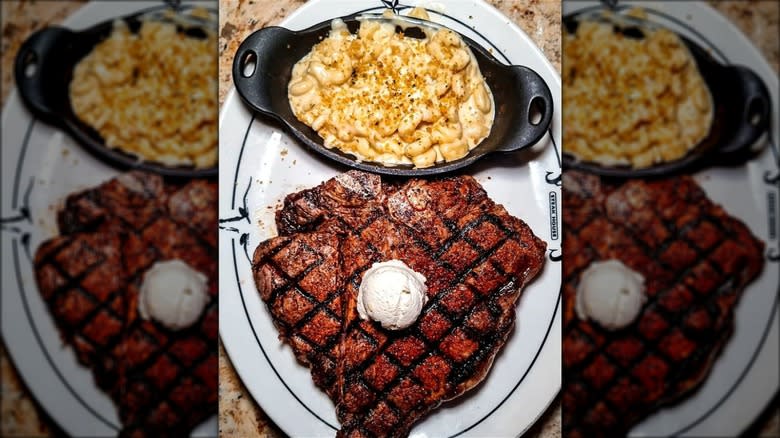 T-bone with mac and cheese