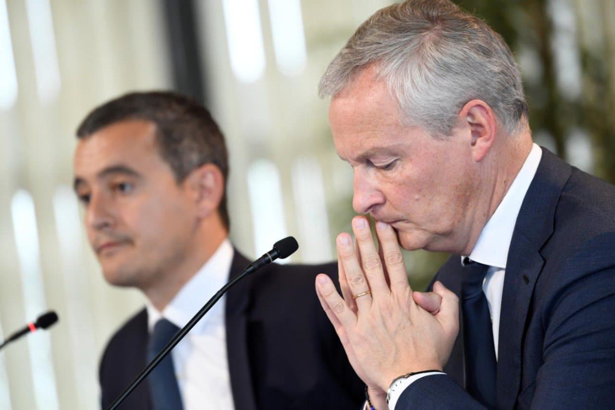 Bruno Le Maire et Gérald Darmanin lors d'une conférence de presse, à Paris, le 26 septembre 2020. (Photo d'illustration) - Bertrand Guay / AFP