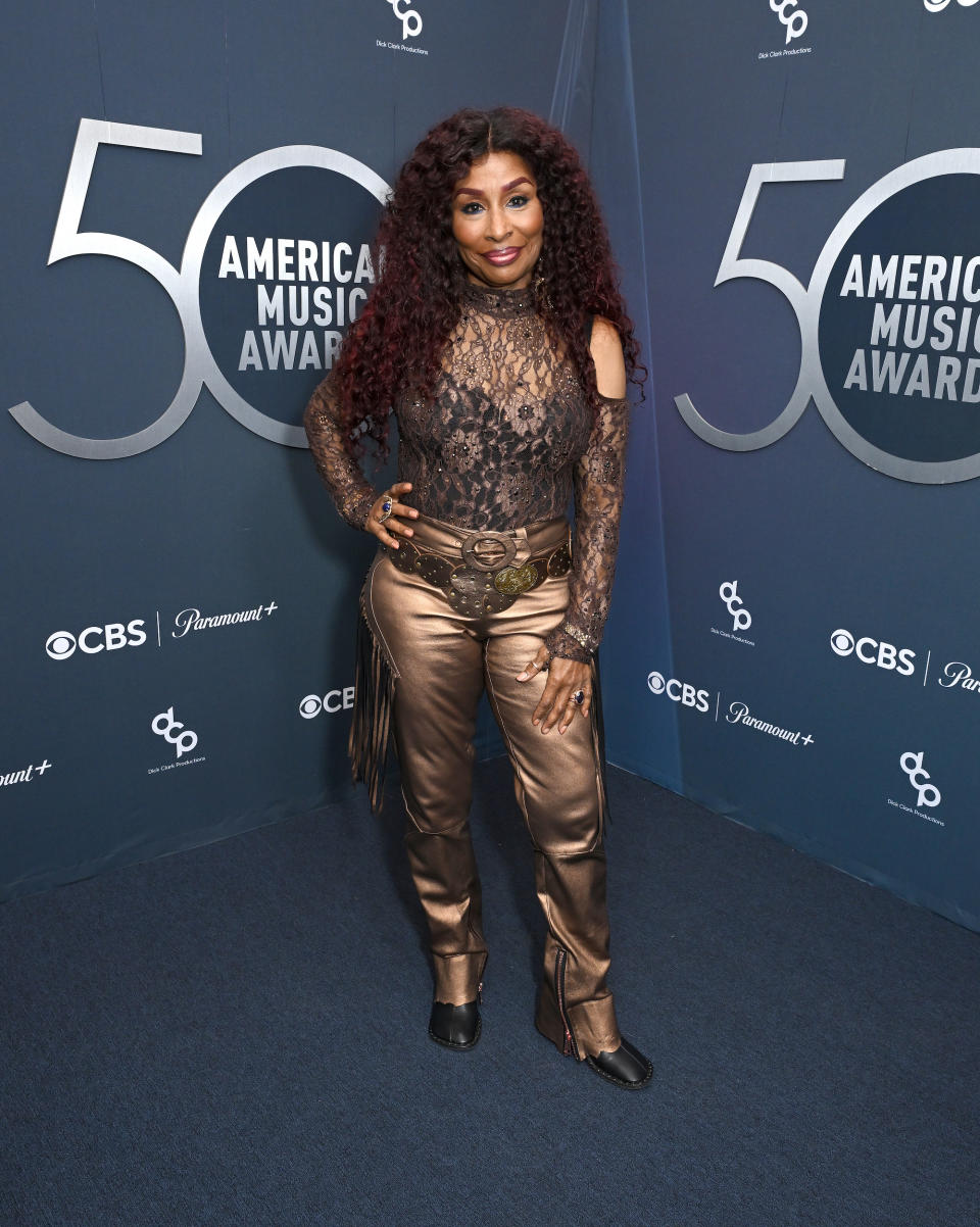 In this picture released on October 6, 2024, Chaka Khan arrives at the American Music Awards 50th Anniversary Special at the LA Center Studios in Los Angeles, California.