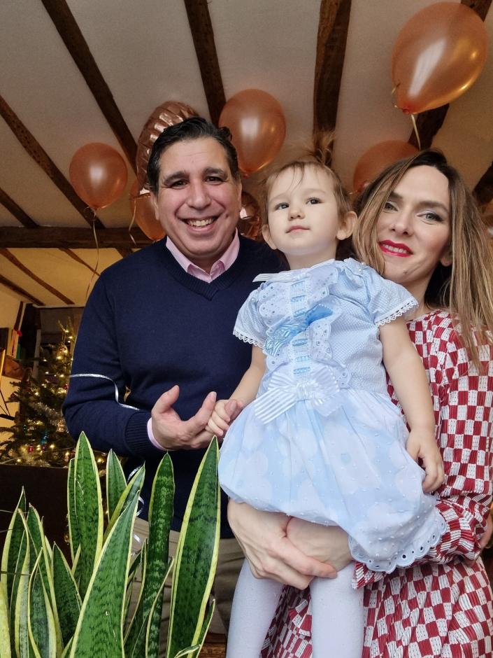 Rob Velez and Zofia Fenrych with their daughter, Batsheba, aged, two, who is excitedly awaiting the arrival of her baby sister.