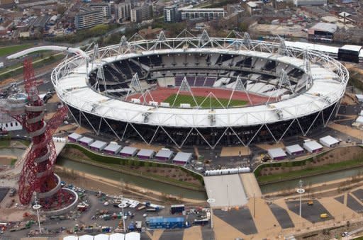 A picture released by the London Organising Committee of the Olympic and Paralympic Games (LOCOG) shows an aerial view of the Olympic Park in London. London Olympic organisers said there was now a real buzz about the 2012 Games as they started the 100-day countdown on Wednesday by unveiling its 'Inspire a generation' motto