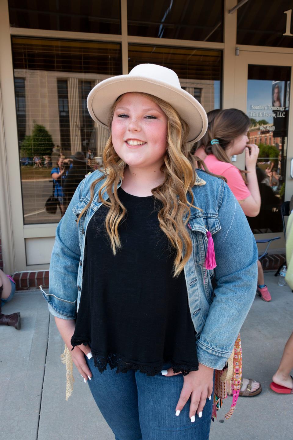 Carleigh Allens shows off her HunterGirl costume for the lookalike contest on Tuesday, May, 17, 2022, during the HunterGirl Homecoming held in Winchester.