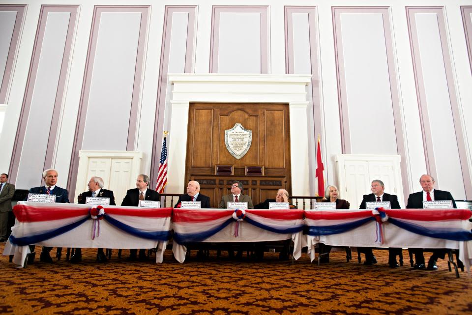 Alabama Electoral College Delegates vote for Donald Trump inside the Alabama Capitol building on Monday, Dec. 19, 2016, in Montgomery, Ala.