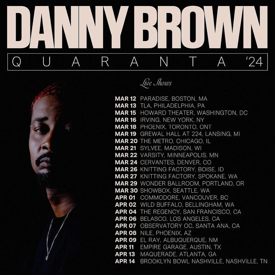 danny brown 2024 north american tour dates tickets poster