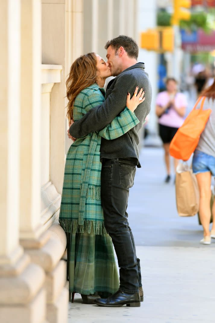 Jennifer Lopez and Ben Affleck head out for a walk in Madison Square Park in New York, Sept. 26. - Credit: MEGA