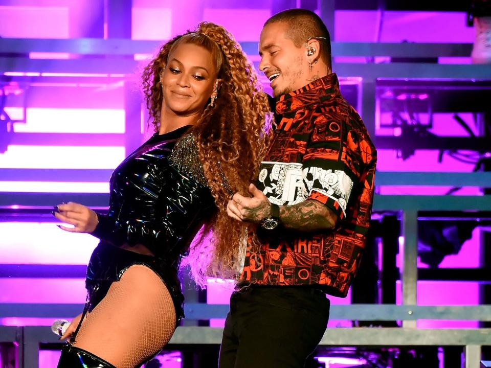 Beyoncé and J Balvin performing together in 2018.
