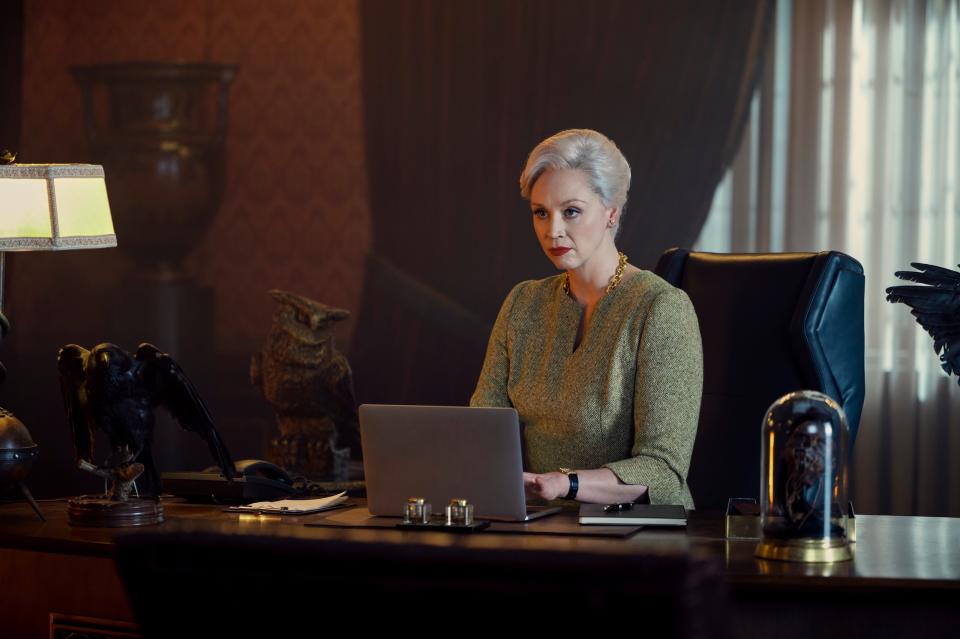 The actor portrays Nevermore Academy Principal Larissa Weems. (VLAD CIOPLEA/NETFLIX)